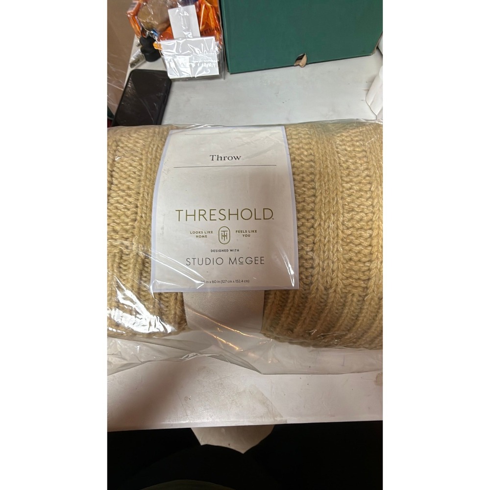 Threshold Studio McGee Tan Cable Knit Throw Blanket 50x60 Recycled Polyester
